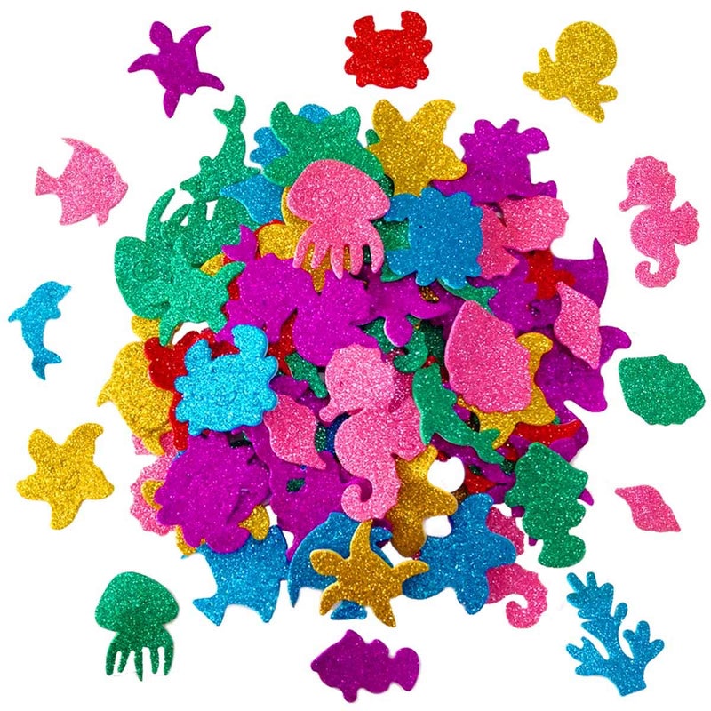 TTSAM Glitter Colorful Sea Animals Shapes Foam Stickers Self Adhesive Kid's Arts Craft Supplies for Greeting Cards DIY Scrapbooking Cards Wall Creative Toys Home Decoration (Random Colors) - Image 1